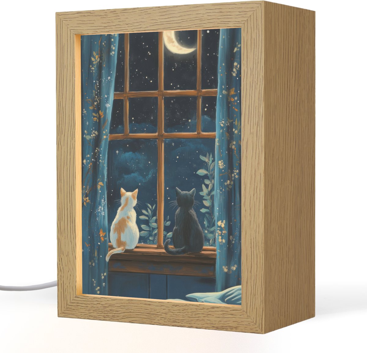 Tafellamp 15x20 cm - LED lamp - Kat - Sterrenhemel - Blauw - Decoratieve tafellampen - Dimbaar - Tafellampje slaapkamer - Woonkamer binnen
