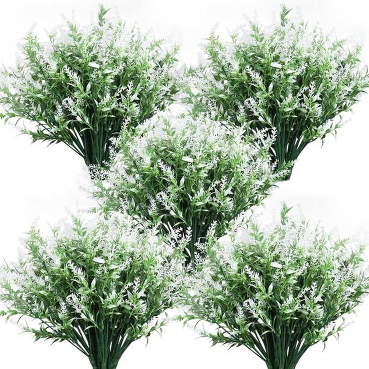 Mrilary 5 Stuks Kunstmatige Lavendel Bloemen Buiten, Kunstmatige Planten UV-bestendige Nep Bloemen Groene Kunstmatige Planten Buiten, Voor Decoratie Buiten Planten Hangende Potten Thuis Tuin Decoratie (Wit)