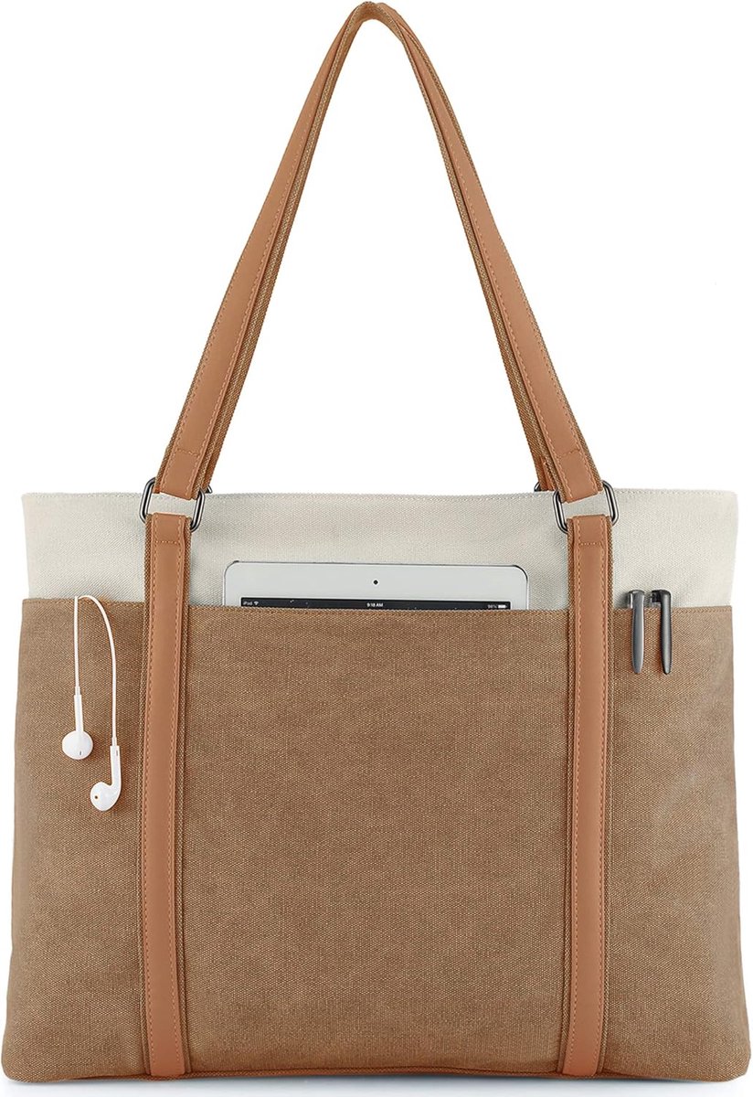 Laptoptas Dames - Grote Werk Tassen - Zakelijk Reizen - Ruim Interieur - 40x11x33 cm - Bruin