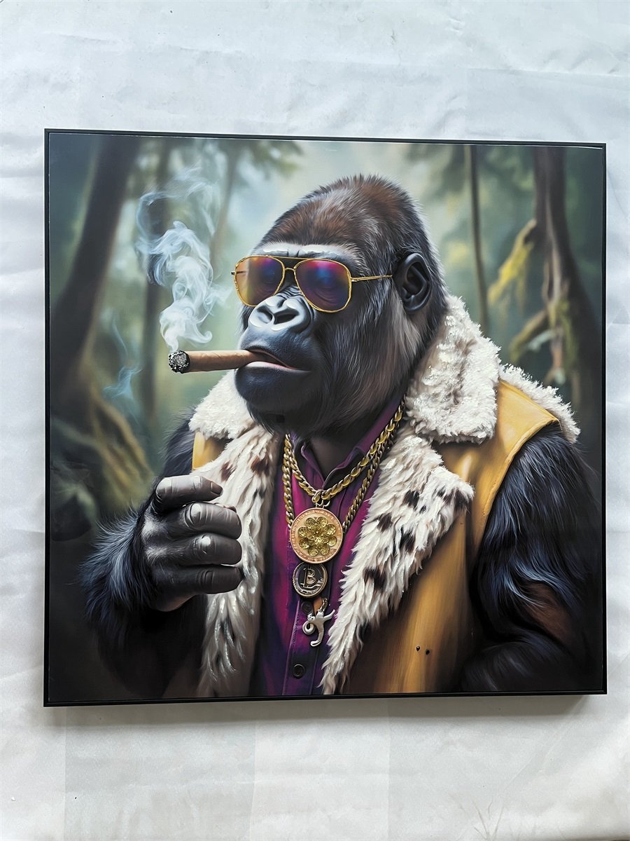 Schilderij gorilla sigaar 100x100cm
