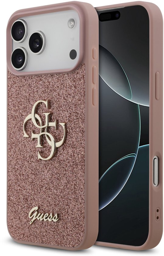 Geschikt voor iPhone 17 Pro Max Hoesje – Guess Glitter Case – 4G Logo – Roze