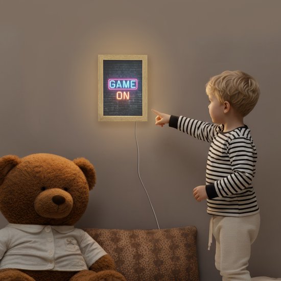 Nachtlampje 15x20 cm - Kinder lamp - Game on - Neon - Muur - Tafellamp kinderkamer - Slaapkamer lamp - Bedlamp kinderen - Kinderlampje stopcontact - Wandlamp babykamer - Nachtlampjes van Merkloos — afbeelding 5