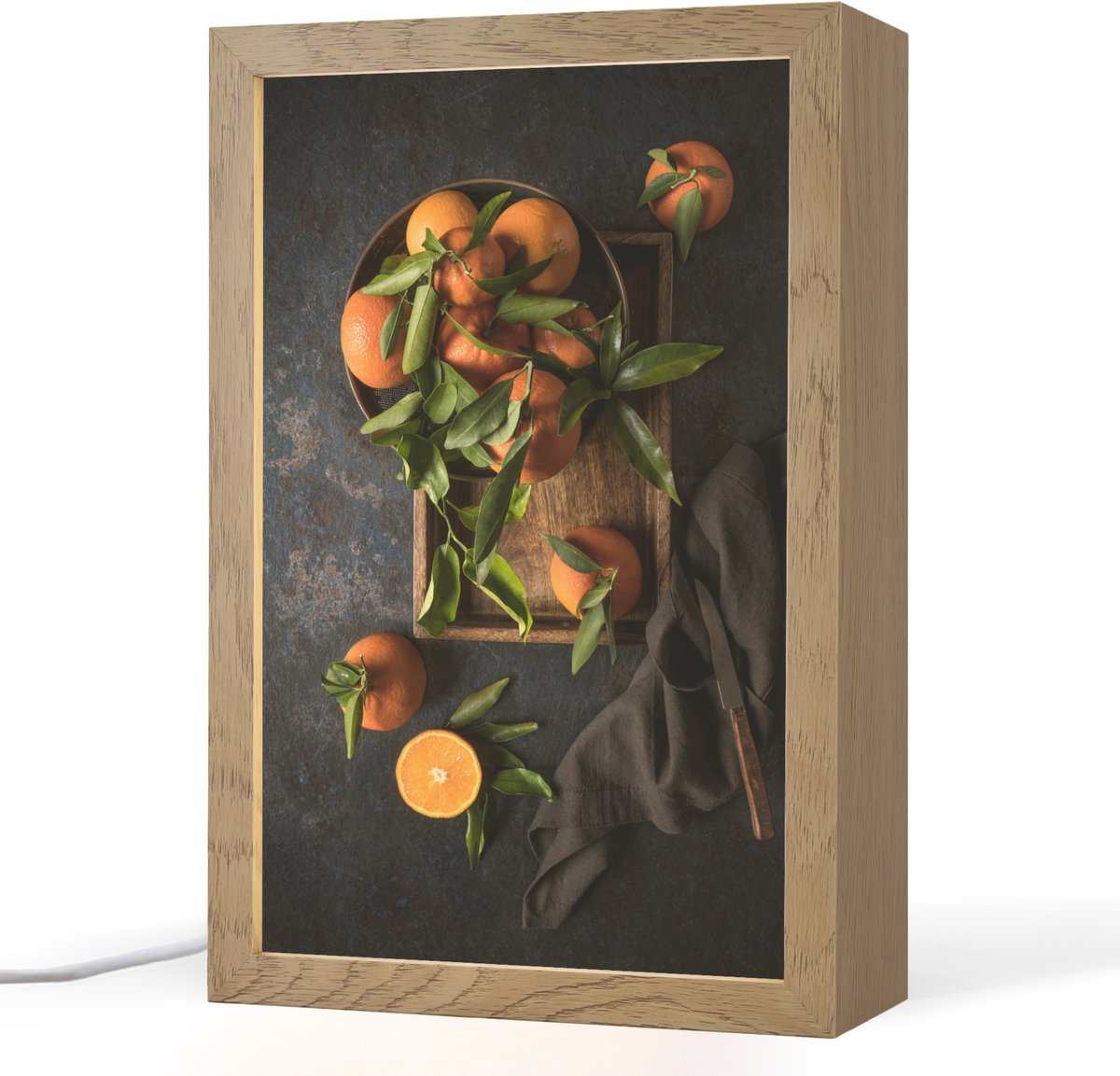 Tafellamp 20x30 cm - LED lamp - Sinaasappels - Bladeren - Oranje - Stilleven - Decoratieve tafellampen - Dimbaar - Tafellampje slaapkamer - Woonkamer binnen