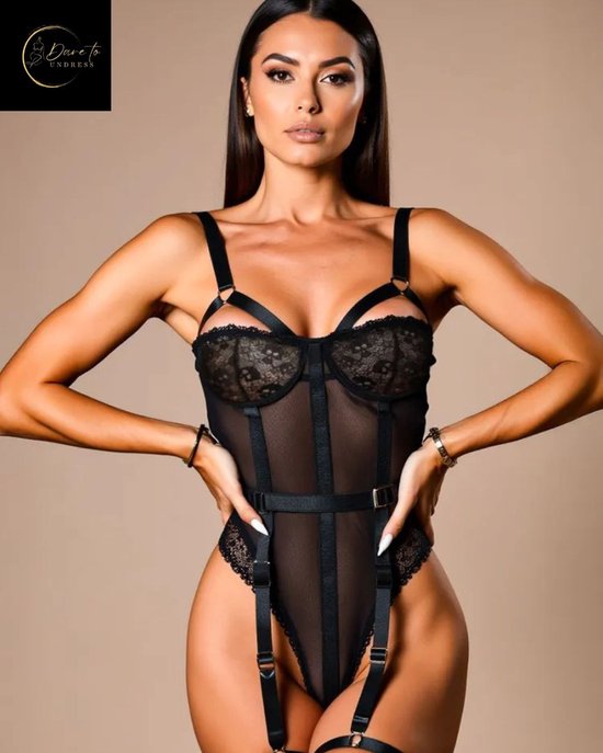 Corset sexy – Lingerie en cuir PU – Bustier Érotique – Style bondage noir séduisant – Lingerie pour femmes robustes – Boucles et lacets réglables – Lingerie BDSM – Look boudoir – Taille S, M, L, XL