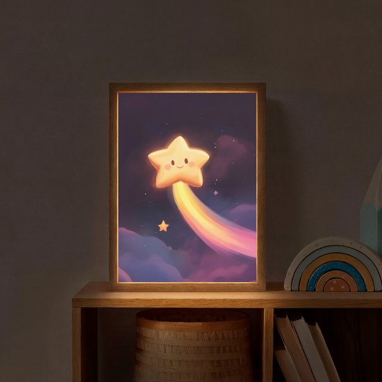 Nachtlampje 30x40 cm - Kinder lamp - Ster - Gezichtje - Lichtgevend - Tafellamp kinderkamer draadloos - Slaapkamer lampje - Bedlamp kinderen - Kinderlampje - Wandlamp babykamer - Nachtlampjes van Merkloos — afbeelding 2
