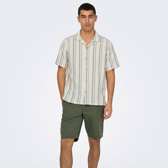 ONLY & SONS ONSTREV LIFE REG STRIPE SS SHIRT NOOS Heren Overhemd - Seagrass Multi Stripe
