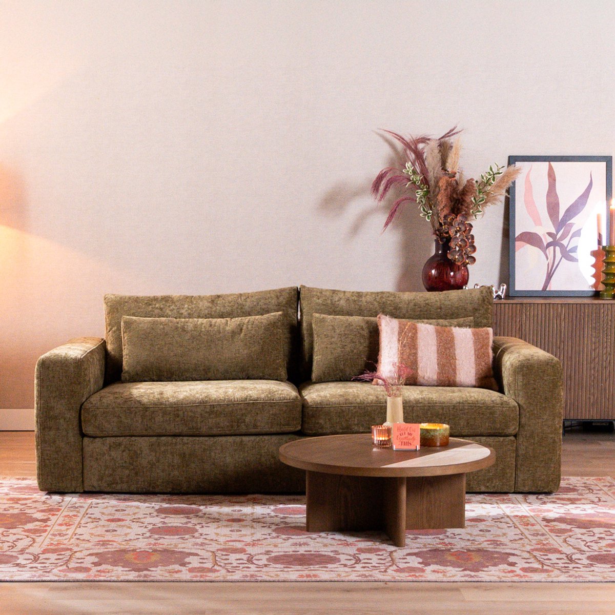 Bronx71 3-zitsbank Kyle chenille olijf groen Olive / groen