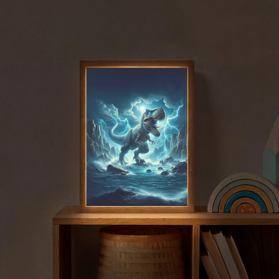Nachtlampje 30x40 cm - Kinder lamp - Dino - Blauw - Jongens - Tafellamp kinderkamer draadloos - Slaapkamer lampje - Bedlamp kinderen - Kinderlampje - Wandlamp babykamer - Nachtlampjes van OnlyWow — afbeelding 2