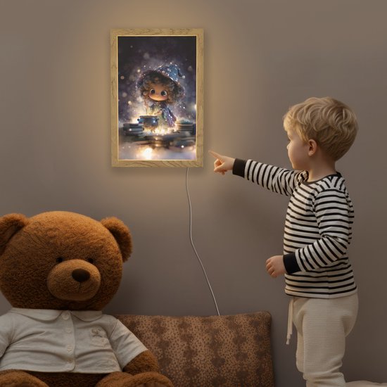 Nachtlampje 20x30 cm - Kinder lampje - Meisje - Toveren - Sterren - Paars - Tafellamp kinderkamer - Slaapkamer lamp - Bedlamp kinderen - Kinderlampje stopcontact - Wandlamp babykamer - Nachtlampjes van Merkloos — afbeelding 5