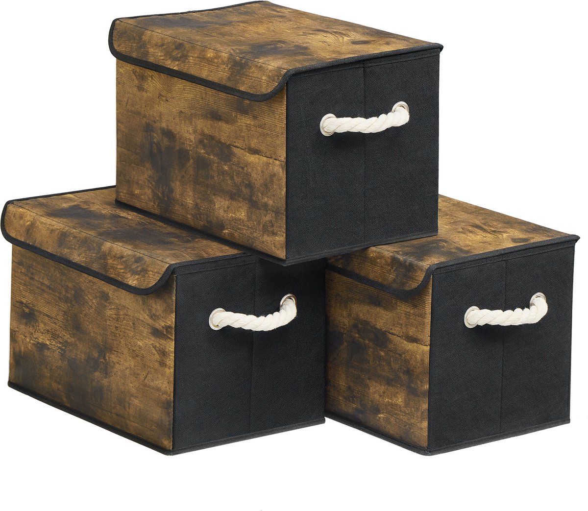 SONGMICS - Opbergbox - Deksel - Set van 3 - Opvouwbare Stoffen Organizer - Kast Slaapkamer Woonkamer