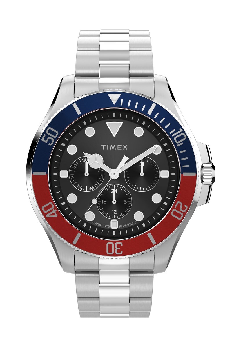 Timex Harborside Coast Multifunction Quartz Analoog Horloge Zwarte En Zilveren Toon Kast: 100% Laag Lood Messing | Armband: 100% Roestvrij Staal 43 mm TW2Y33200AJ, TW2Y33300AJ