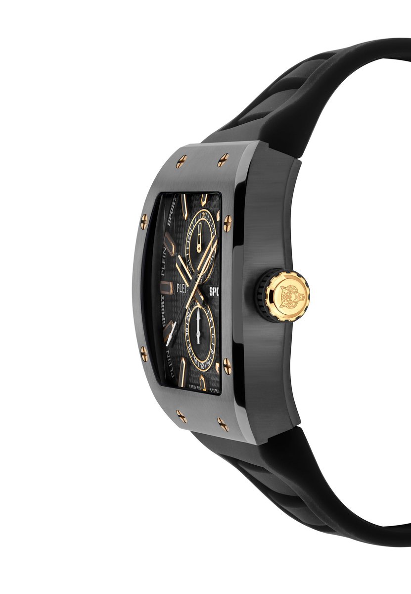 Plein Sport Stormbreaker Multifunctioneel Horloge Zwart En Goud-Tint Kast: 100% Gerecycled Roestvrij Staal| Armband: Siliconen 52 mm PSSGA0126, PSSGA0226, PSSGA0326, PSSGA0426, PSSGA0526, PSSGA0626