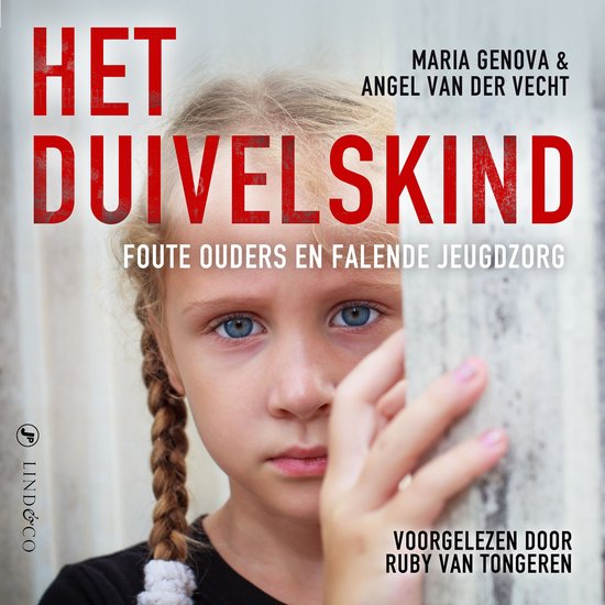 Boekomslag van 'Het Duivelskind' met een close-up van een meisje met blauwe ogen en blonde vlechten.