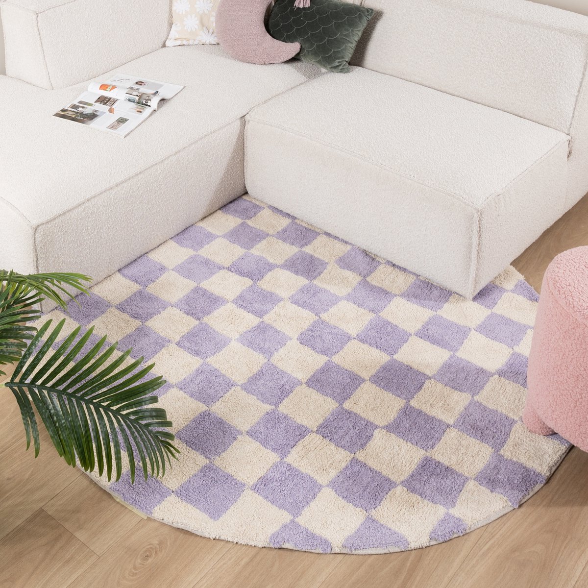 Fraai Rond retro vloerkleed - Gambit Lila/Wit - Ø 160cm