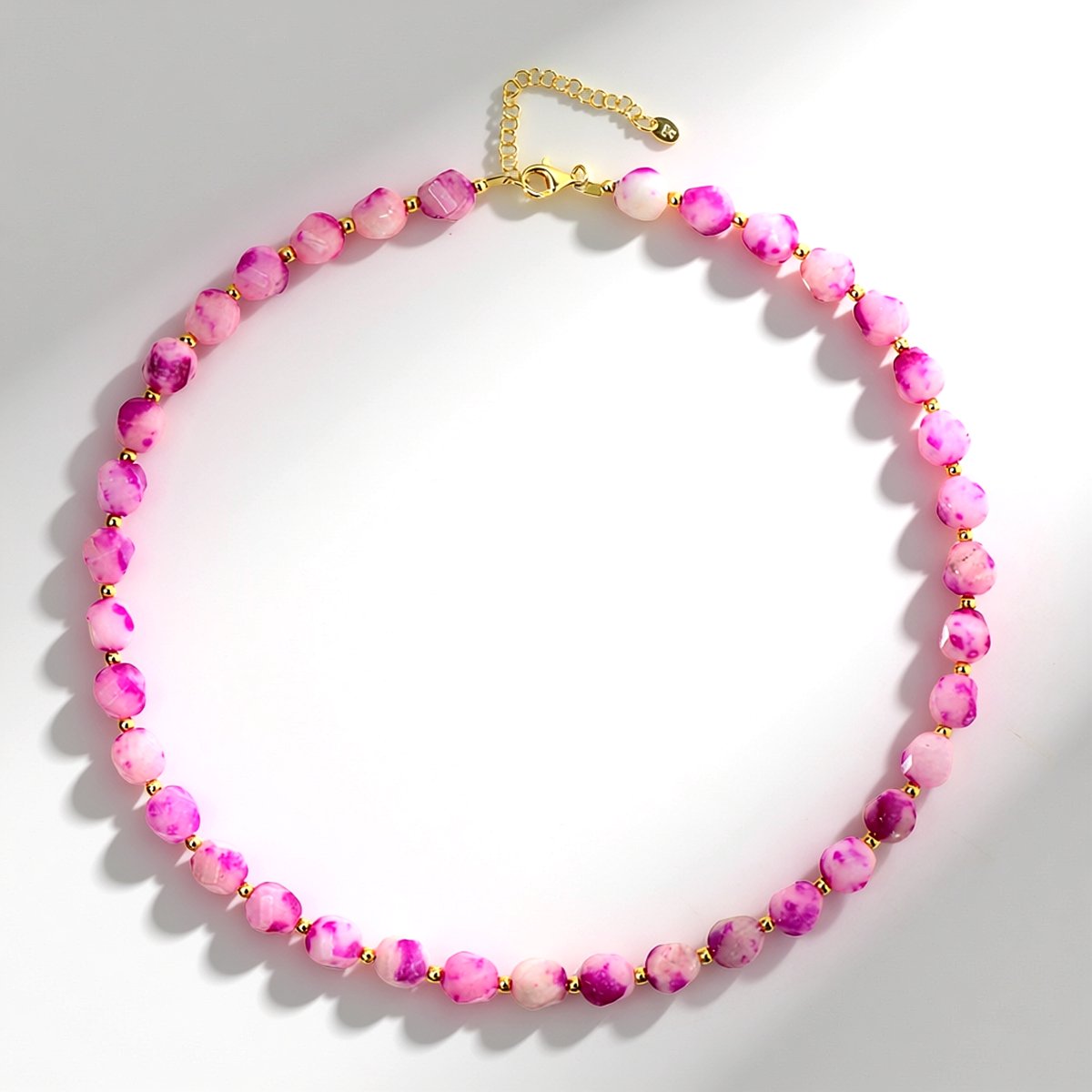 Cavill - Verstelbare Halsketting - 925 Sterling Zilver Verguld - 6ct Kersenbloesemkwarts & Gouden Hematiet - Elegante Roze Edelstenen
