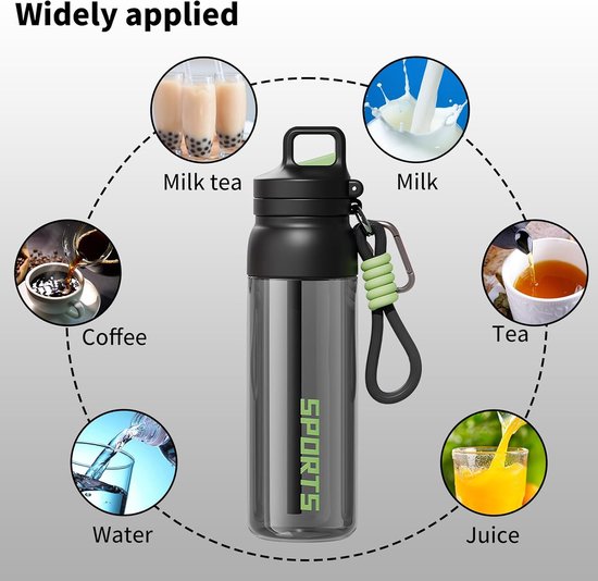 1 Stuk Sportfles met Drukknop - Openen met Eén Hand - 700ml / 24oz - Fitness & Wielrennen - Met Handige Drinktuit — afbeelding 4