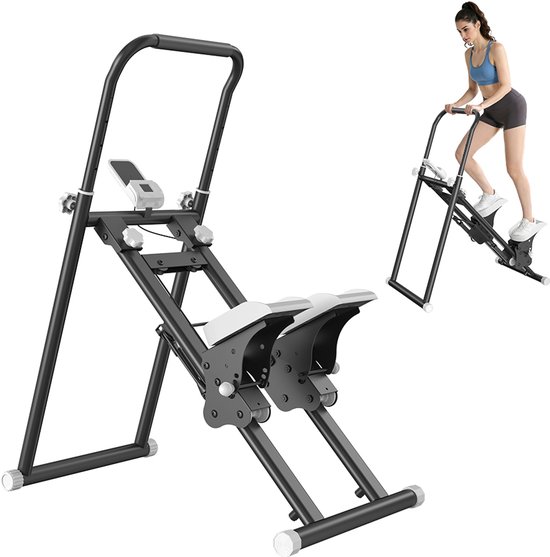 Formill QK7906 Stair Stepper - Inklapbare Stair Stepper voor Thuis - In Hoogte Verstelbaar Handvat - Verstelbare Weerstand - Antislip Pedalen - LCD Display - Draagvermogen 150 kg - Zwart