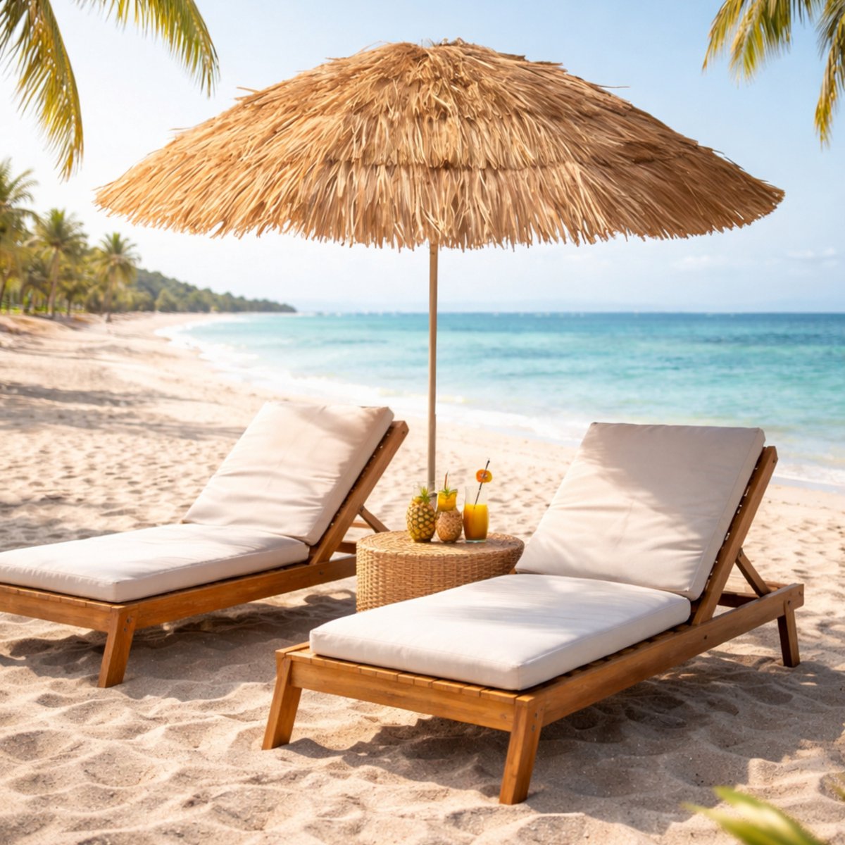 Pro Beach Strand / tuin Parasol Hawaii - D170 cm - lichtbruin - kantelbaar/opvouwbaar - verstelbaar - raffia stijl thumbnail 2