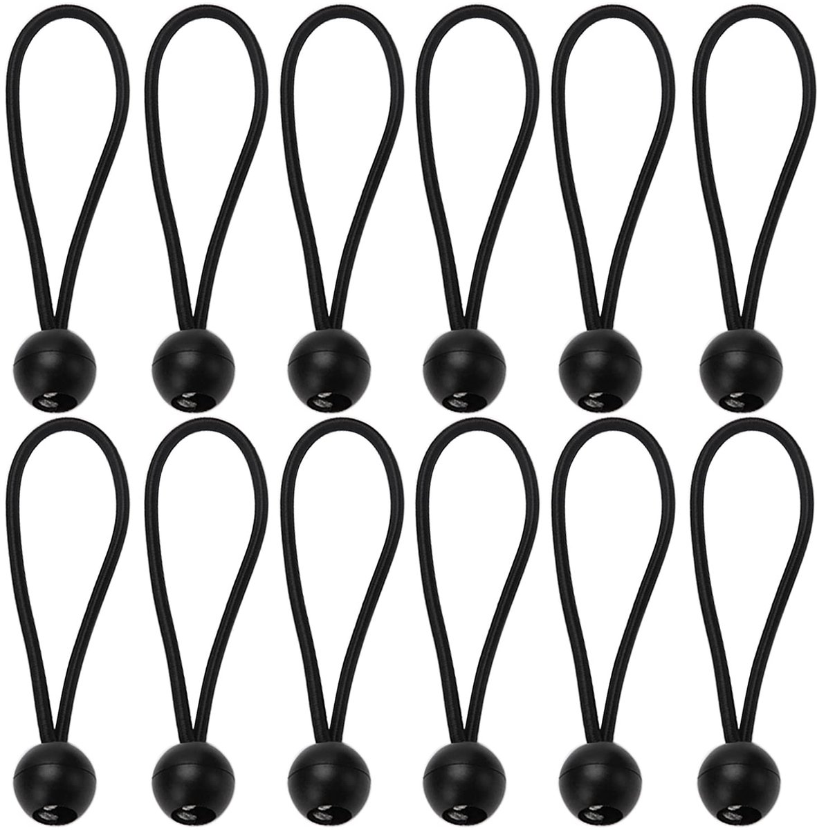 Bungee Koorden - 12 Stuks Bolvormig met Hoge Elasticiteit - 15 cm Zwart