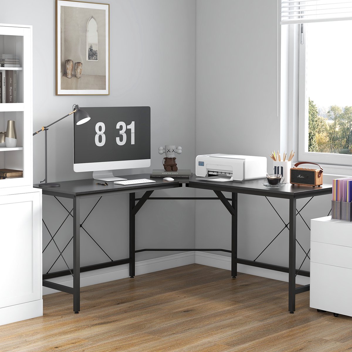 REDOM Hoekbureau - L-Vorm - Ruimtebesparend - Stalen Frame - Zwart - 150 X 150 X 76 Cm