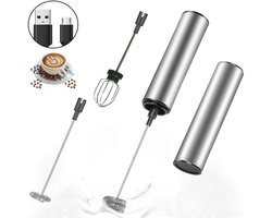 Oplaadbare Melkopschuimer - melkopschuimer electrisch - melkopschuimer – Drankblender met 3 Snelheden – Garde – Roestvrij Staal – Zilver