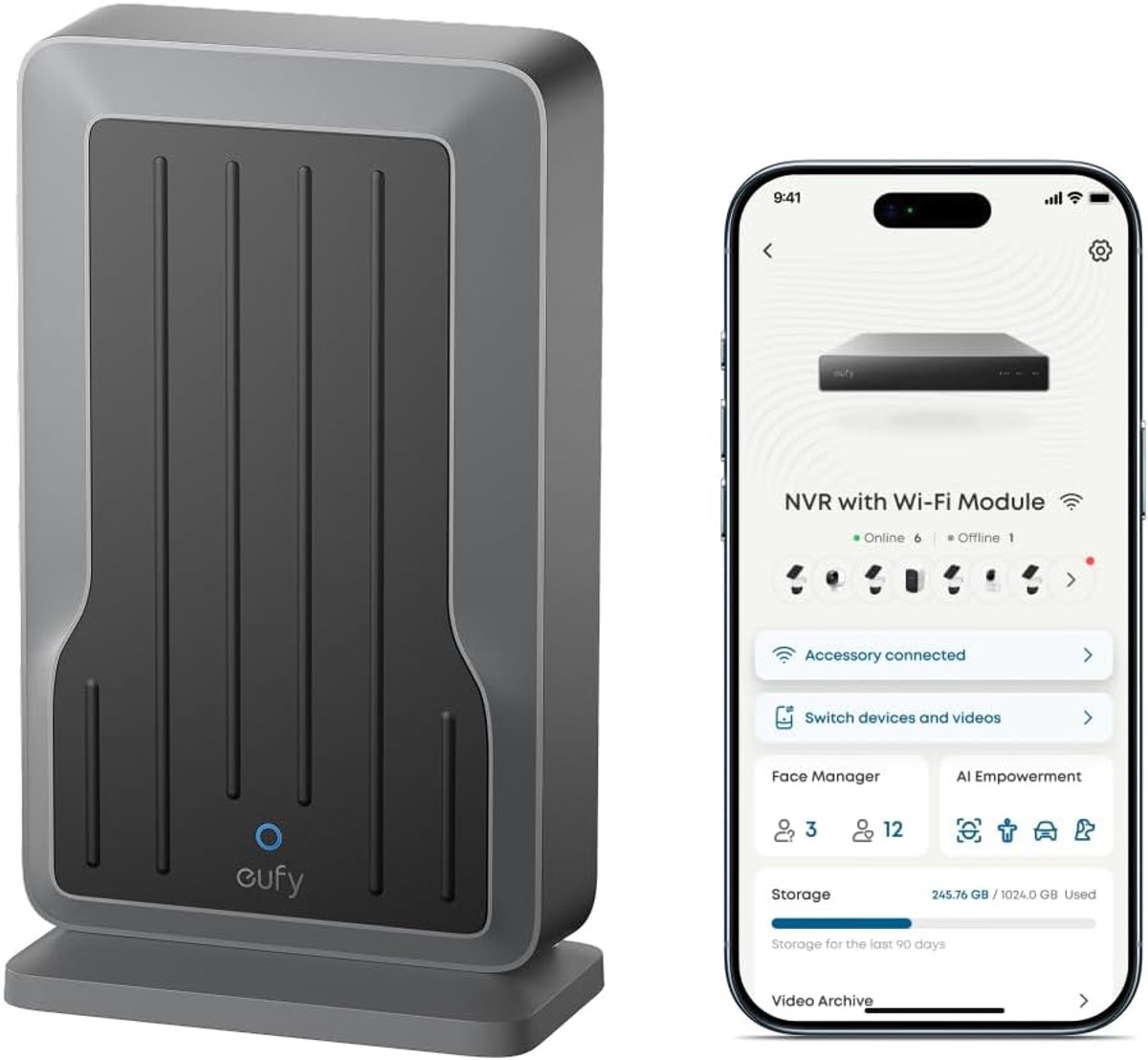 eufy WLAN-module (T8709) - dual-band adapter voor NVR?PoE?beveiligingssystemen - Ondersteunt tot 16 draadloze WLAN-camera's en 32 sensoren - Tafel - Of wandmontage - Centraal apparaatbeheer
