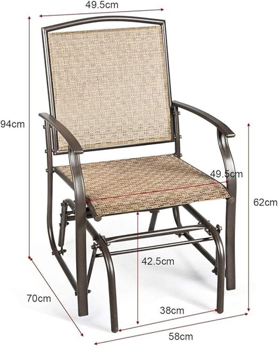 Luxe Outdoor Relax Schommelstoel Set van 2 – Ergonomische Tuinstoel met Stabiel Stalen Frame – Ademende Textiel Bekleding – Schommelstoel voor Tuin, Balkon en Terras – 58 x 70 x 94 cm