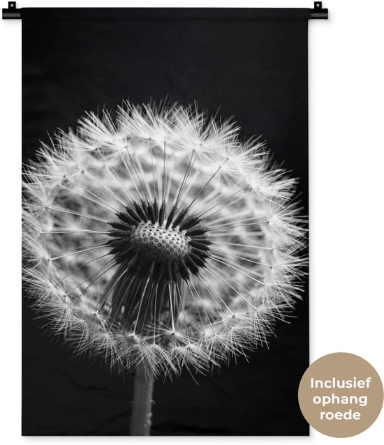 Wandkleed 60x90 cm - Wanddoek Paardenbloem - Zwart - Wit - Wandtapijt - Wandkleden