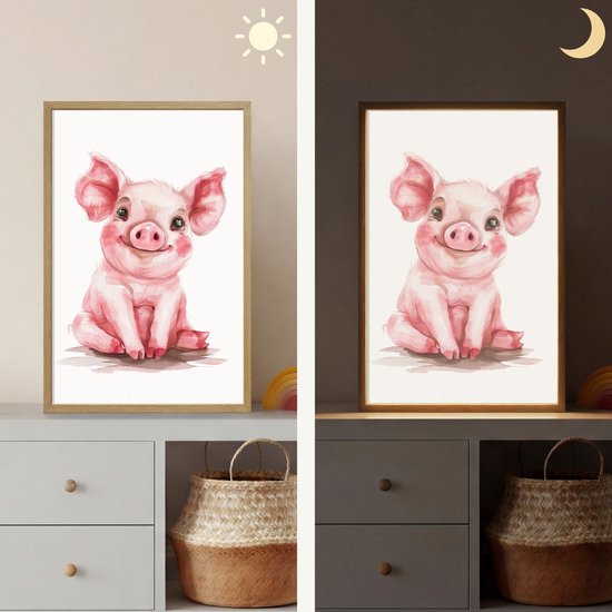 Nachtlampje 40x60 cm - Kinder lamp - Varken - Roze - Baby dier - Boerderij dieren - Tafellamp kinderkamer draadloos - Slaapkamer lampje - Bedlamp kinderen - Kinderlampje - Wandlamp babykamer - Nachtlampjes van Merkloos — afbeelding 4