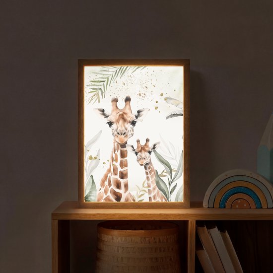 Nachtlampje 30x40 cm - Kinder lamp - Giraffe - Bladeren - Kinderen - Dieren - Jungle - Tafellamp kinderkamer draadloos - Slaapkamer lampje - Bedlamp kinderen - Kinderlampje - Wandlamp babykamer - Nachtlampjes van OnlyWow — afbeelding 2