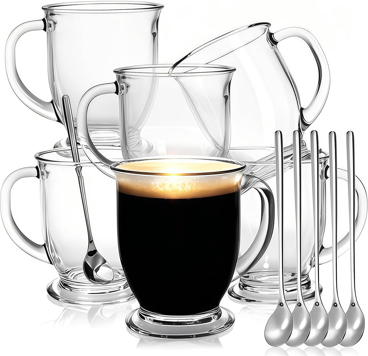 Set van 6 Glazen Koffiemokken met Hendel voor Warme en Koude Dranken