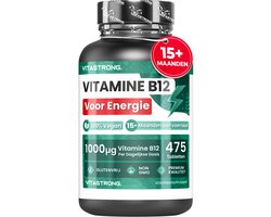 Vitastrong Vitamine B12 1000 mcg Vegan – 475 Tabletten - 15+ Maanden Voorraad - Hooggedoseerd Cyanocobalamine Supplement voor Energie, Vermoeidheid & Immuunsysteem - Premium Kwaliteit