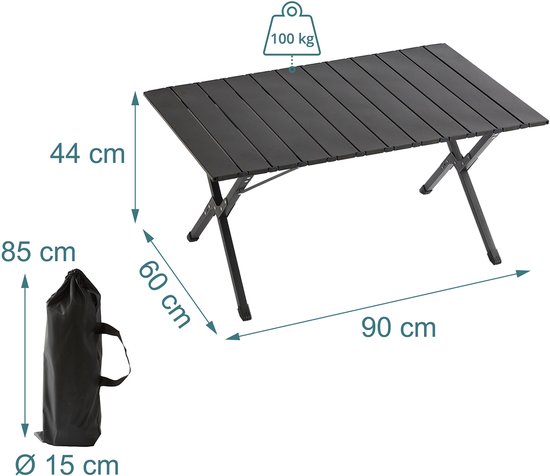 Campingtafel - 90x44x60 cm - zwart - opvouwbaar - lichtgewicht van Merkloos — afbeelding 5