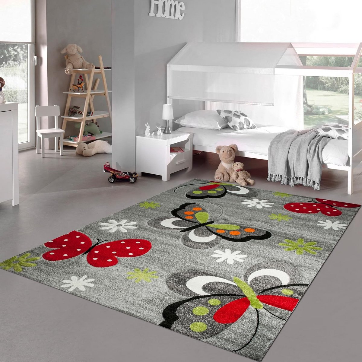 Vlinder Kinderkamer Tapijt Grijs 140x200 cm - Hypoallergeen en Vloerverwarming Geschikt