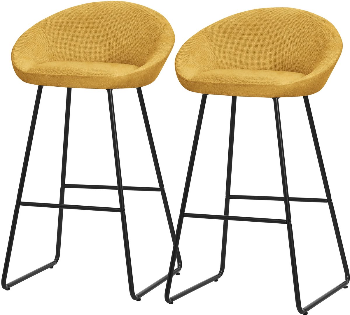 ml-design barkrukken set van 2 mosterd stoffen bekleding 75 cm comfortabele gestoffeerde barkrukken met metalen frame ergonomische keukenstoelen met rugleuning en voetsteun hoge bistrokrukken stabiele scandinavische hoge stoelen voor keuken en bar