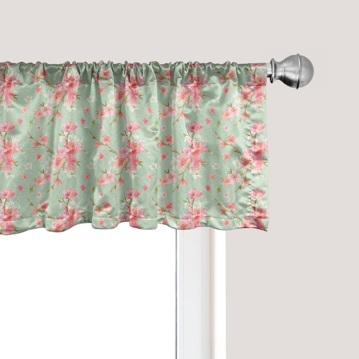 ABAKUHAUS Shabby Flora Raamvalletje, Gordijnvalletje voor Keuken en Slaapkamer met Tunnelzoom, 137 cm x 45 cm, Mintroze