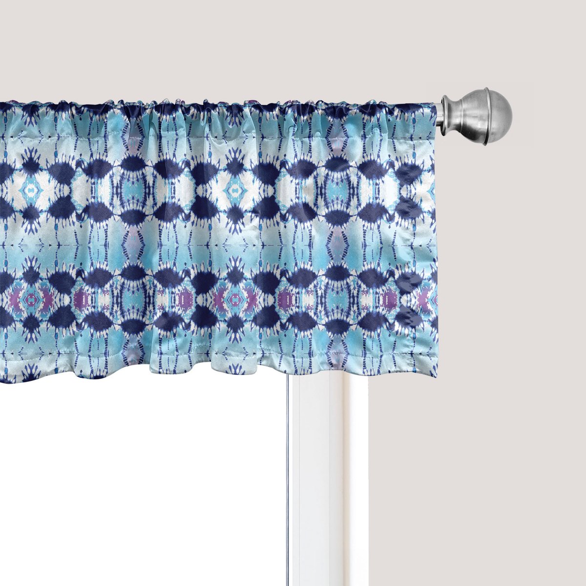ABAKUHAUS Etnische raamvalance, Gordijnvalance voor Keuken en Slaapkamer met Tunnelzoom, 137 cm x 45 cm, Lichtblauw Marineblauw
