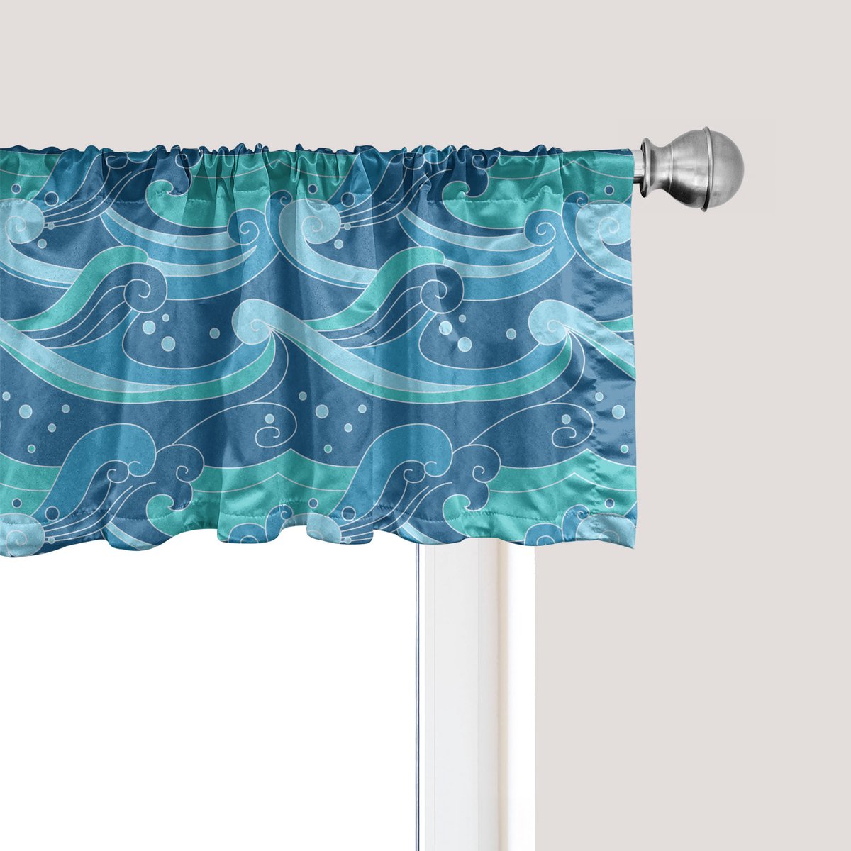 ABAKUHAUS Wave Raamvalletje, Gordijnvalletje voor Keuken en Slaapkamer Decoratie met Tunnelzoom, 137 cm x 30 cm, Turkoois Zeeblauw