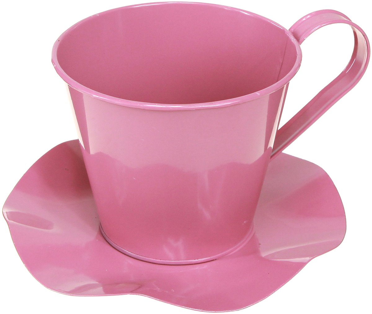 Decoratieve theekopjes van metaal met schoteltje, roze, Ø12 cm, H10 cm