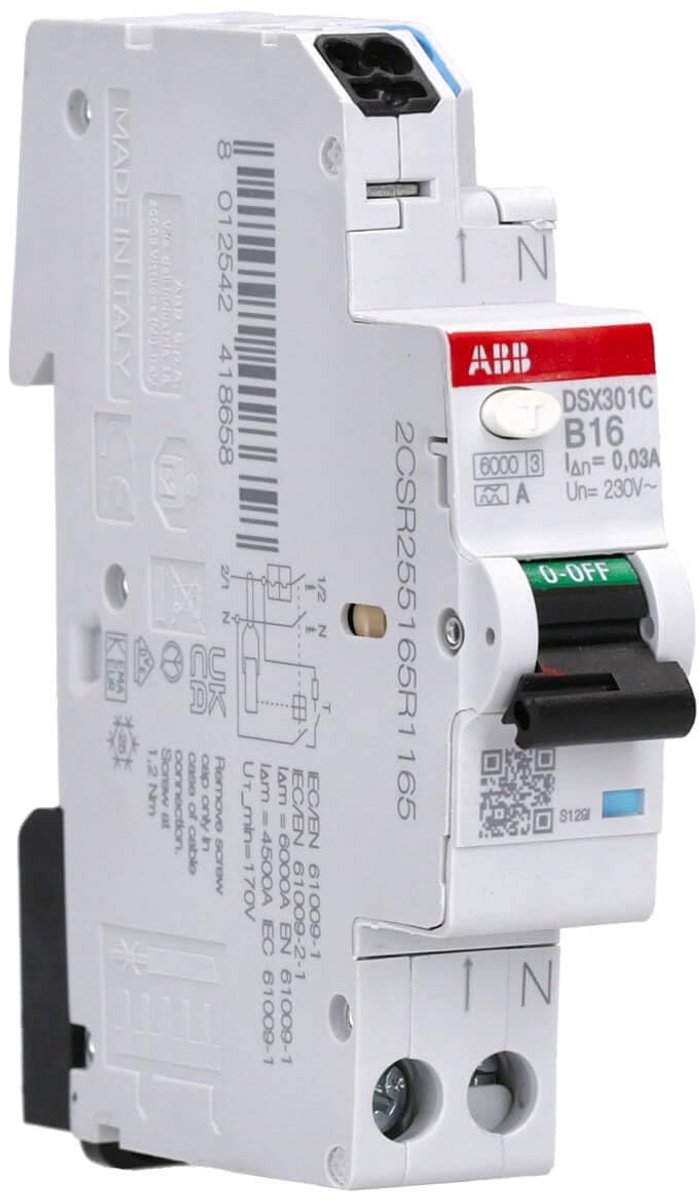 Combinatieschakelaar 16 Ampère 1P+N 30mA Automaten en Lekbeveiliging