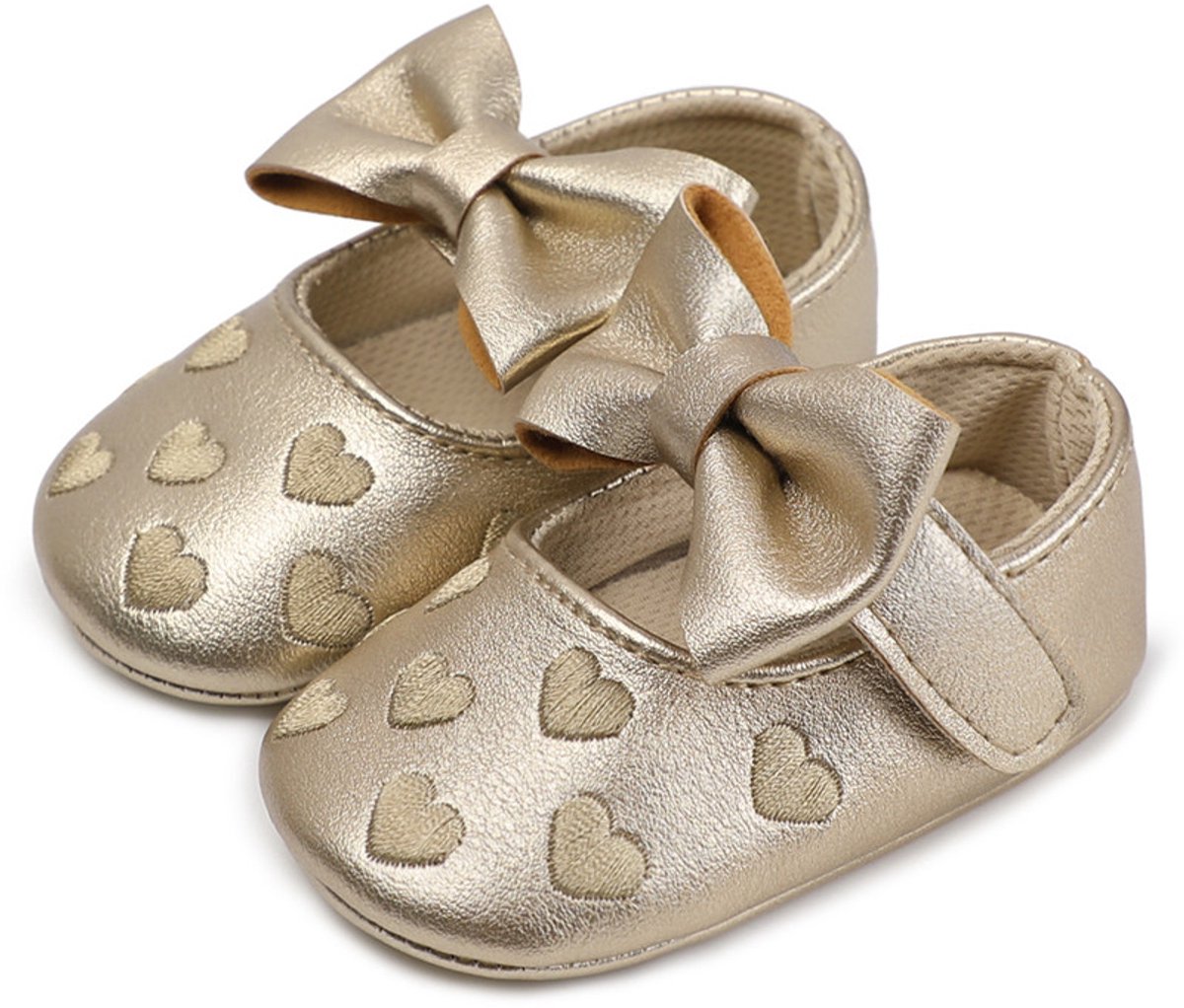 Ukkie Slofjes Babyschoenen Ballerina Hartjes Gold Maat 17 - meisjes - klittenband - zomer - 4-9 maanden