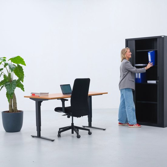 Armoire à portes roulantes - Classeur avec portes roulantes - Povag - 180x80x40 cm - Zwart - 4 étagères - 45 kg par étagère - Armoire de bureau - BRP.103.01
