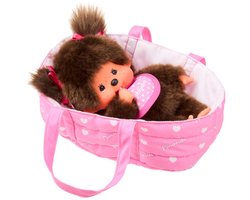 Monchhichi pluche pop met draagmand - 20 cm - schattig speelgoed.