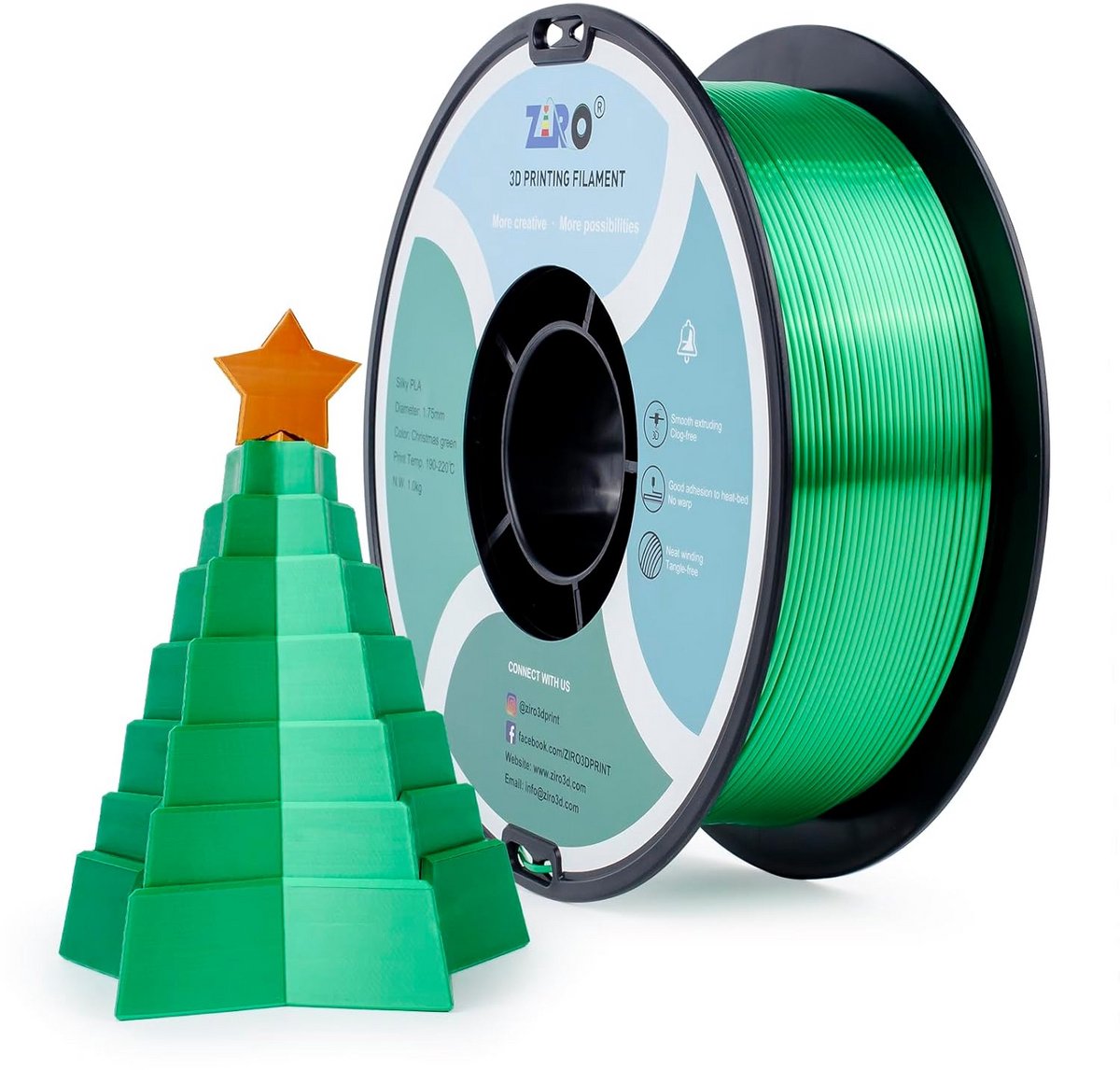 PLA Gloeidraad 1.75mm Kerstgroen 1kg - Hoge Precisie 3D Printmateriaal