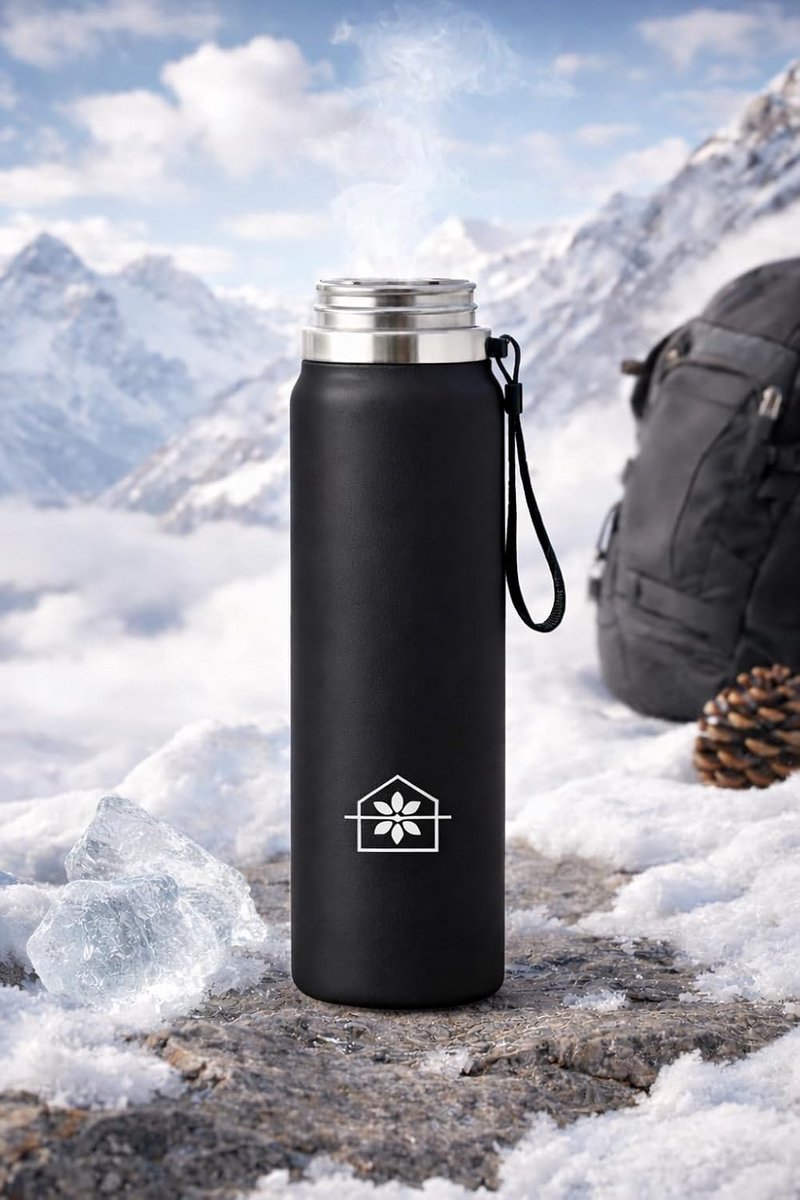 Thermosfles 1 Liter Zwart voor Warme en Koude Dranken