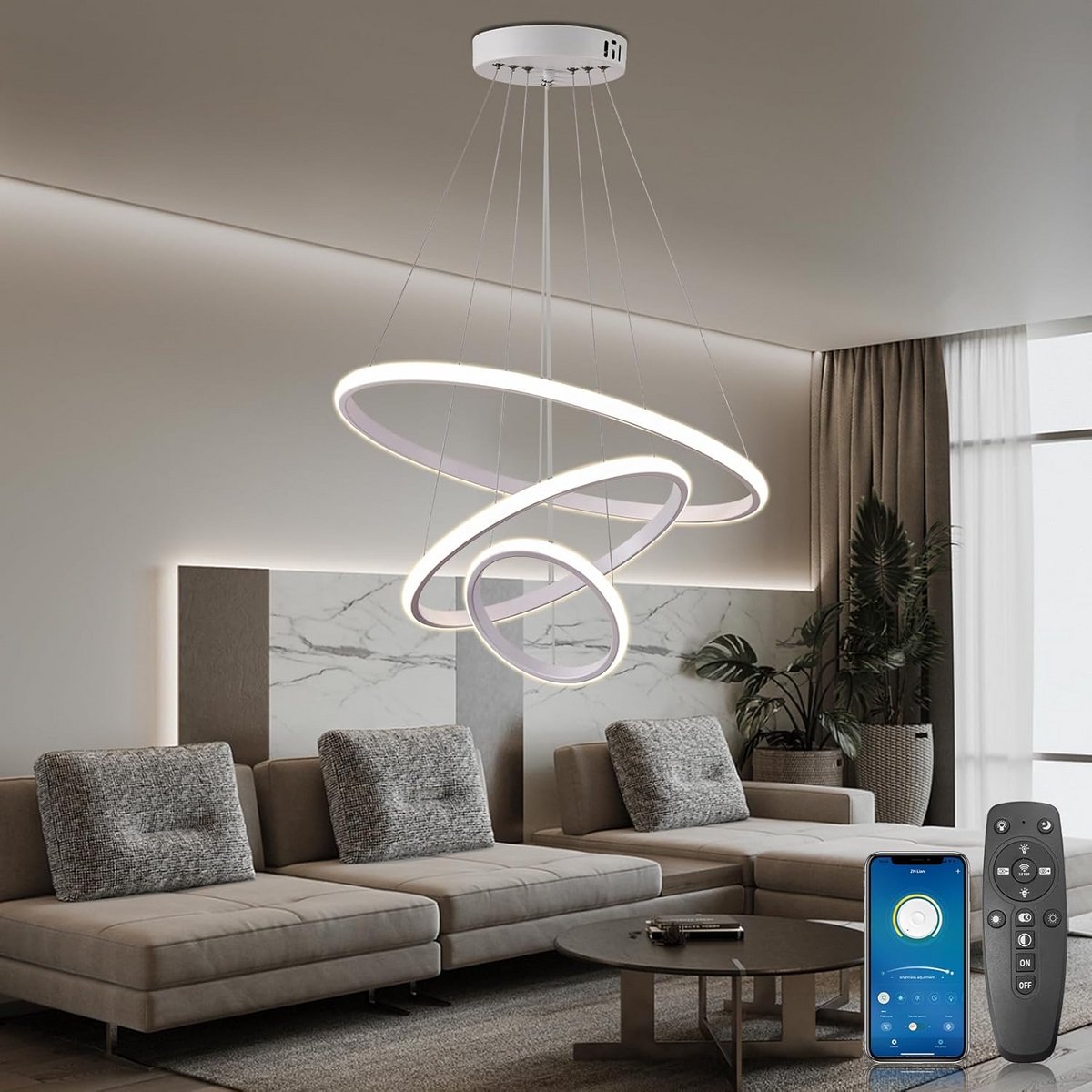 Dimbare LED Hanglamp met 3 Ringen voor Eettafel en Woonkamer