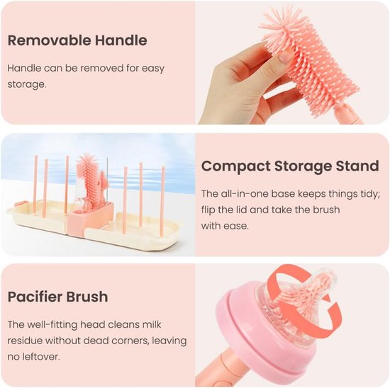 6-in-1 Draagbare Babyflesborstel Set met Siliconen Borstel en Rietjesreiniger — afbeelding 5