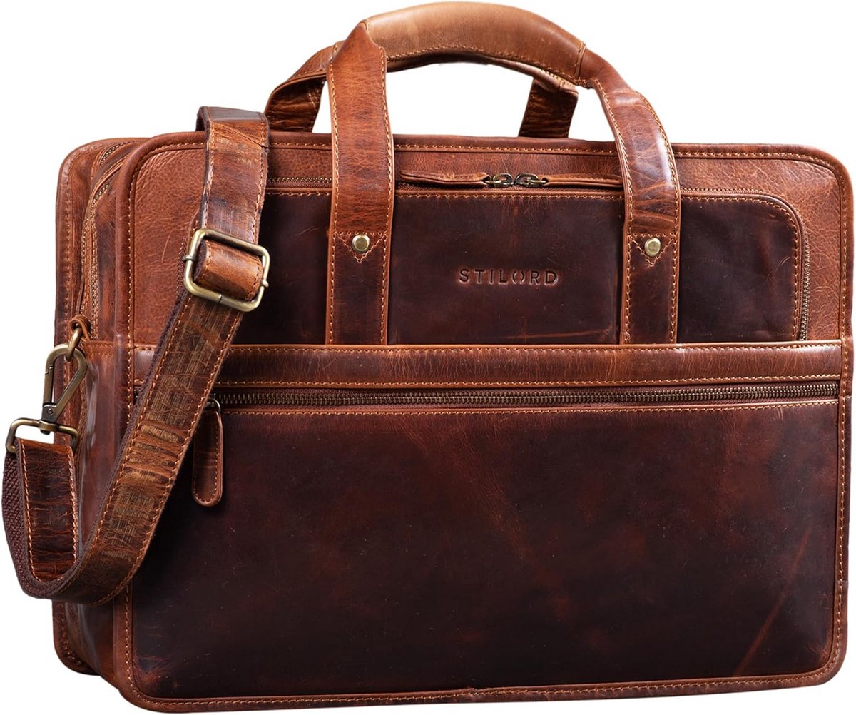 Leren Aktetas Heren Vintage Documententas voor 15.6 Inch Laptop