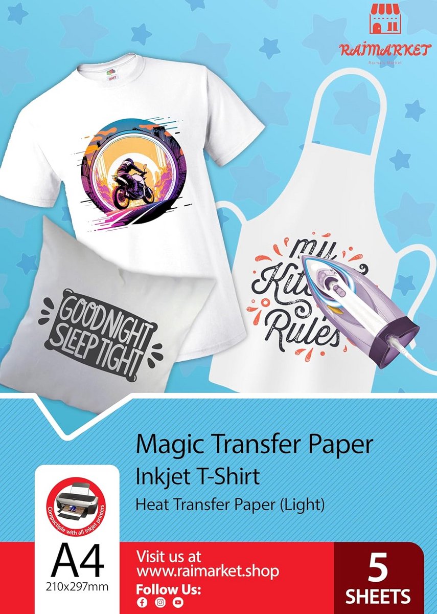 A4 Hitte Transfer Papier voor Inkjetprinters - Strijkbare Vellen voor Lichte Stoffen