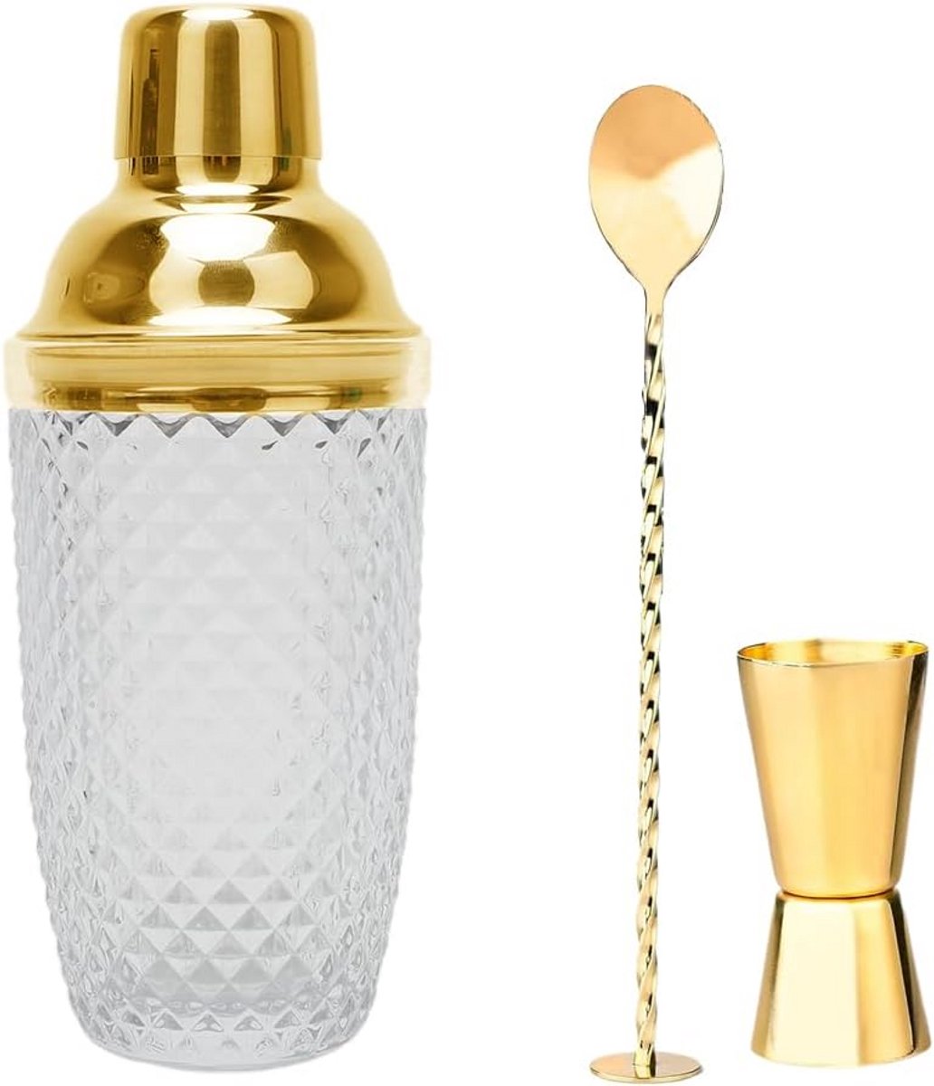 Glazen Cocktailshaker 400 ml met Maatbeker en Schep voor Mixdrankjes